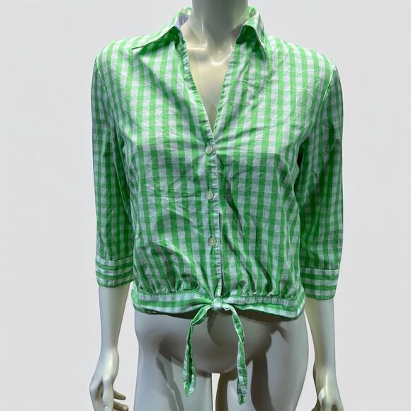 Tommy Hilfiger Green Gingham Tie Front Crop Top - Size 10 - Picture 1 of 8